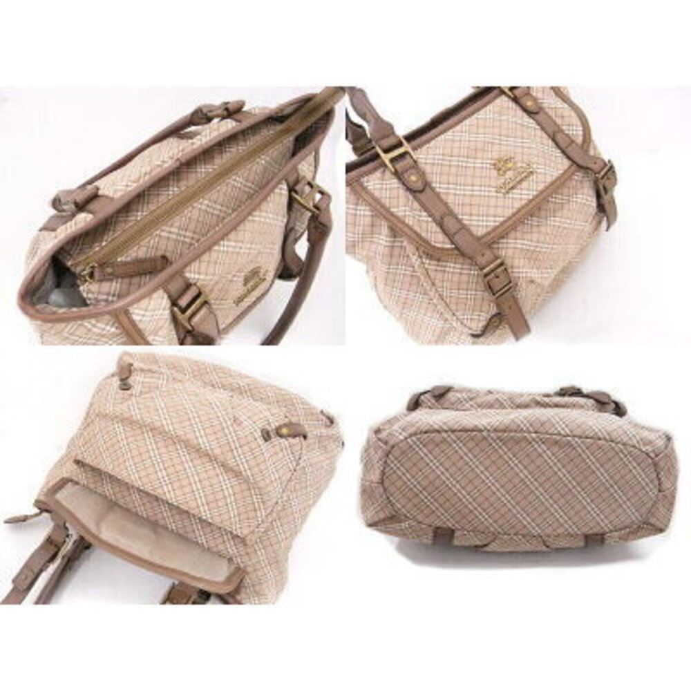 Burberry Blue Label Check Tote Bag Brown Nylon Canvas - Picture 5 of 6